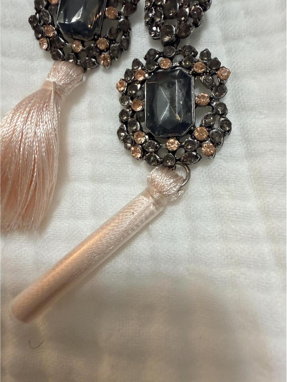 VENUS Statement Rhinestone Dangle Earrings with Tassels - Picture 2 of 4